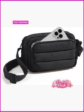RFID Blocking Crossbody Bag with Multiple Pockets, Water-Resistant Nylon Mini